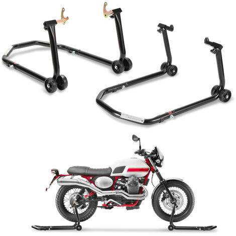 SWANEW Cavalletto per officina - Set di 2 - Per ruote anteriori e posteriori - Carrello elevatore nero