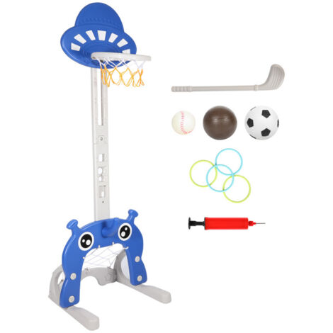 SWANEW Cestino 4 in 1 per bambini: pallone da basket, calcio, lancio dell'anello e pallina da golf, blu, adatto a bambini dai 3 anni in su.