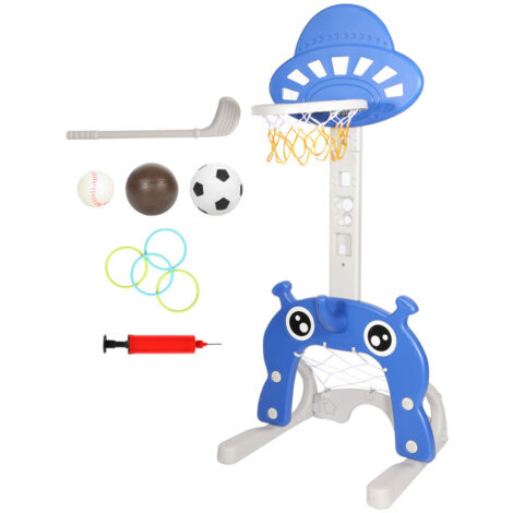 SWANEW Cestino 4 in 1 per bambini: pallone da basket, calcio, lancio dell'anello e pallina da golf, blu, adatto a bambini dai 3 anni in su.