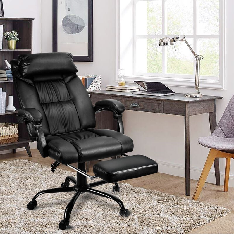 Swanew - Chaise de bureau pivotante avec accoudoirs siège de direction sur roulettes avec dossier ajustable pieds pliables et roulettes silencieuses