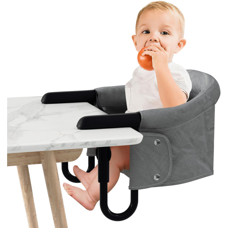 Chaise de Table pour Bébé, Pliable, 36x42x27cm, avec Pinces Antidérapantes, Capacité de 18KG, Livrée avec Sacs, de Couleur Grise - Swanew