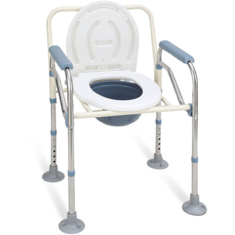 SWANEW Chaise de toilette Chaise percée toilette multifonctions seau amovible hauteur réglable avec dossier jusqu'à 150 kg