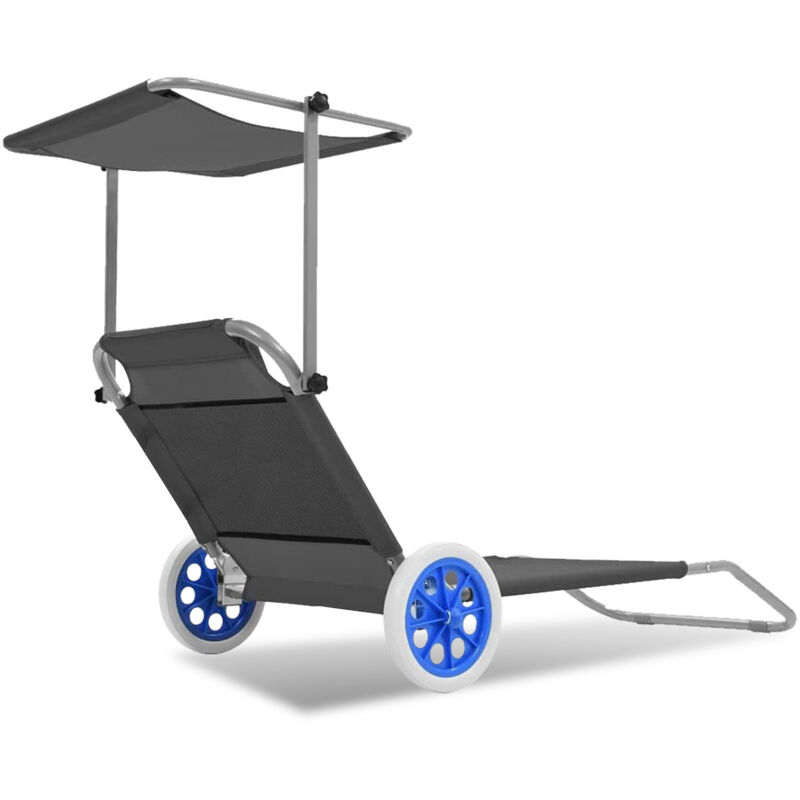 Chaise longue gris avec 2x roulettes chaise longue pliante avec protection solaire Alu - Swanew