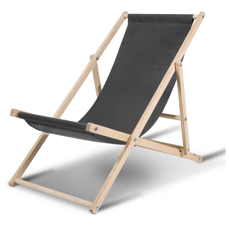 Chaise longue pliante en bois Chaise de plage 3 positions transat jardin exterieur Gris - Swanew
