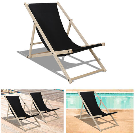 SWANEW Chaise longue Relax chaise solaire 120kg Chair Chaise confortable pliable en bois noir 2 pièces - schwarz