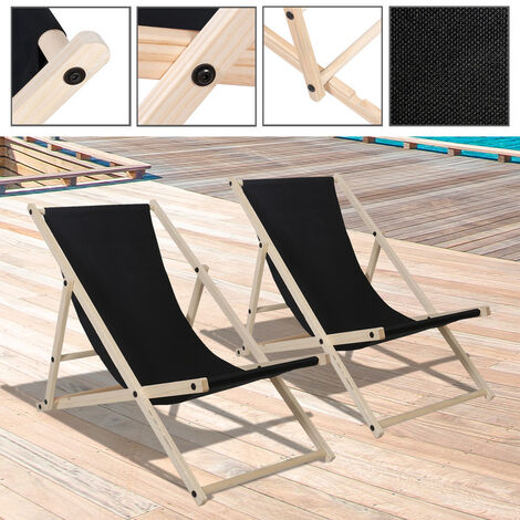 SWANEW Chaise longue Relax chaise solaire 120kg Chair Chaise confortable pliable en bois noir 2 pièces - schwarz