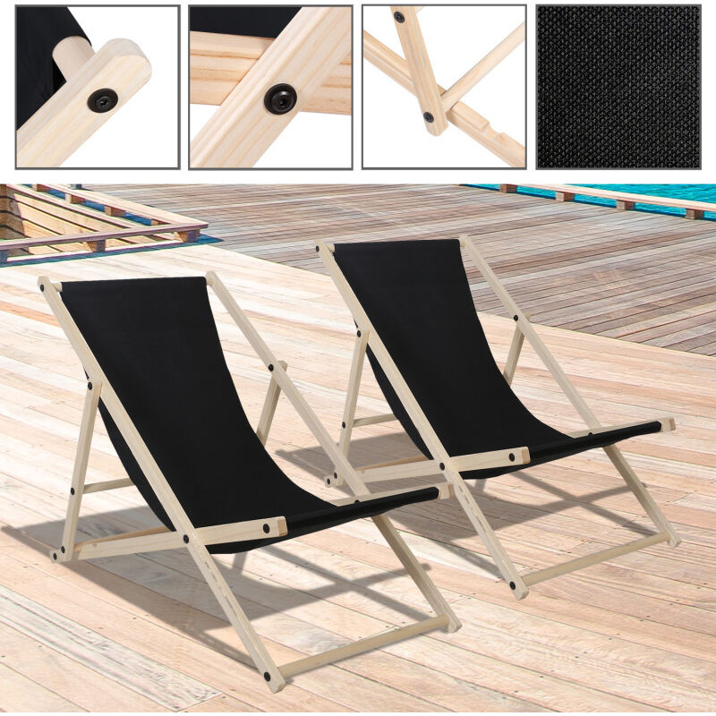 Chaise longue Bois pliable Chaise longue pliable Chaise solaire Chaise de jardin noir 2 pièces - Swanew
