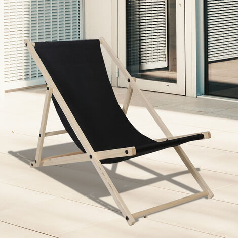 SWANEW Chaise longue Relax chaise solaire 120kg Chair Chaise confortable pliable en bois noir - schwarz