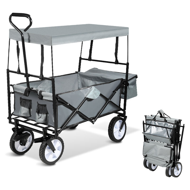 Chariot de jardin Chariot Pliable avec Toit Transport pour Plage Camping Barbecue Gris - Swanew