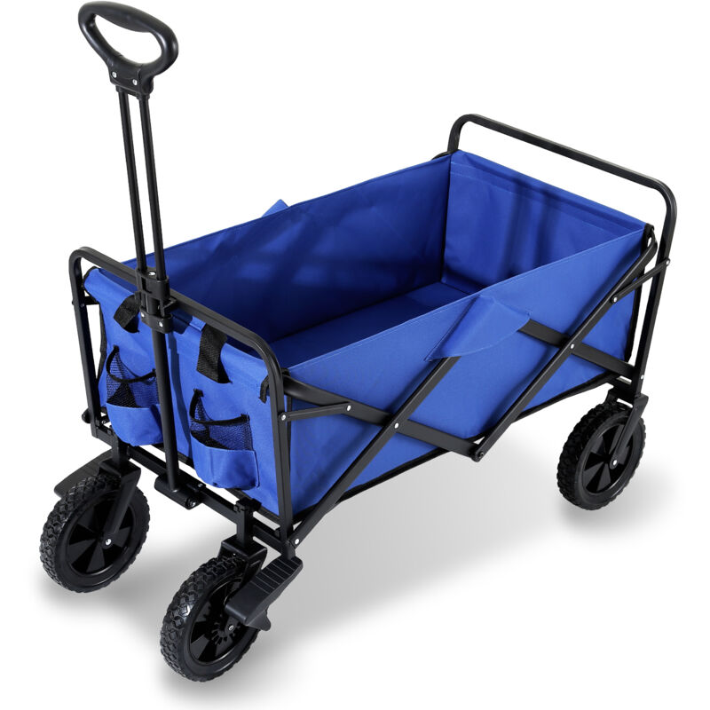 Chariot de Jardin Pliable Chariot de Transport de Plage 96 l avec Roues Tout Terrain Chariot Sport Robuste Bleu - Swanew