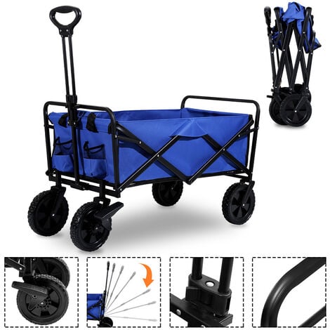 Giantex chariot de jardin pliable charrette à main à roulettes bleu+noir  capacité de charge 50kg en tissu oxford avec poignée rotative et sac  d'isolation thermique pour pêche, camping - Conforama