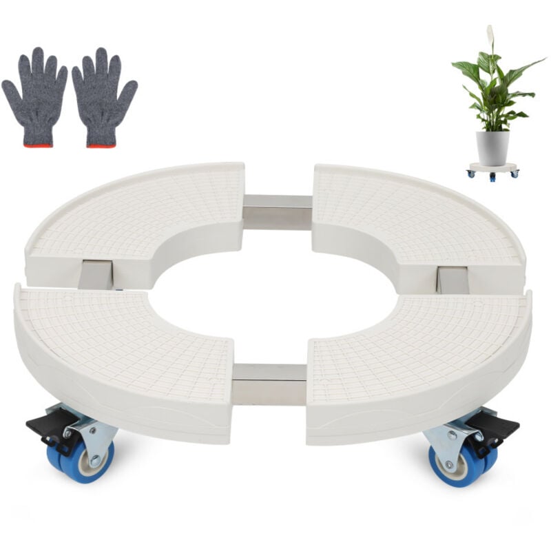 Chariot à plantes sous-verre blanc stable mobile sous-verre extérieur rond 38 cm à 52 cm - Swanew