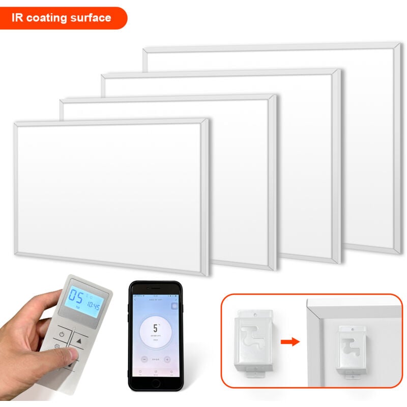 Swanew - Chauffage Infrarouge avec thermostat & télécommande, montage au plafond/mur pour la Maison, Salle de bain - 980w (mural)