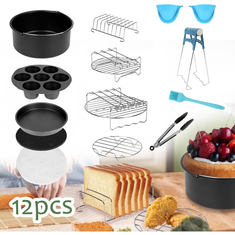 Swanew - Kit d'accessoires pour Friteuse à Air Électrique en Acier Inoxydable 12pcs 7 Pouces