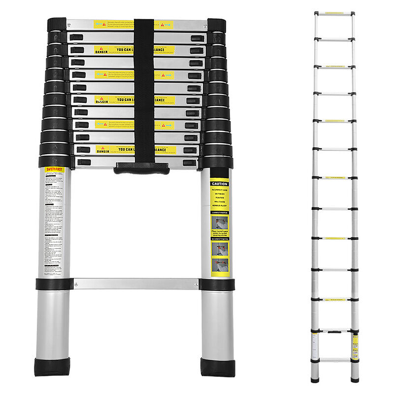 Swanew - Echelle Télescopique Avec crochet Escabeau Aluminium Argent 3,8m Sans crochet