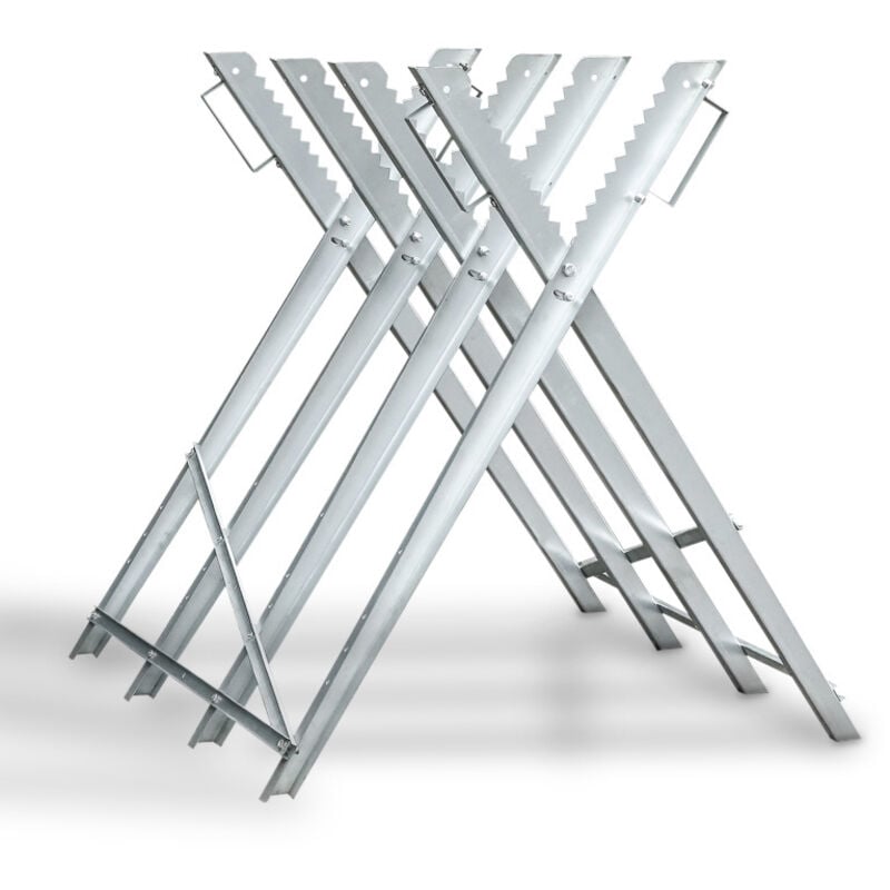 SWANEW Chevalet à bûches en acier galvanisé - avec dents 150kg - pliable 4 tréteaux