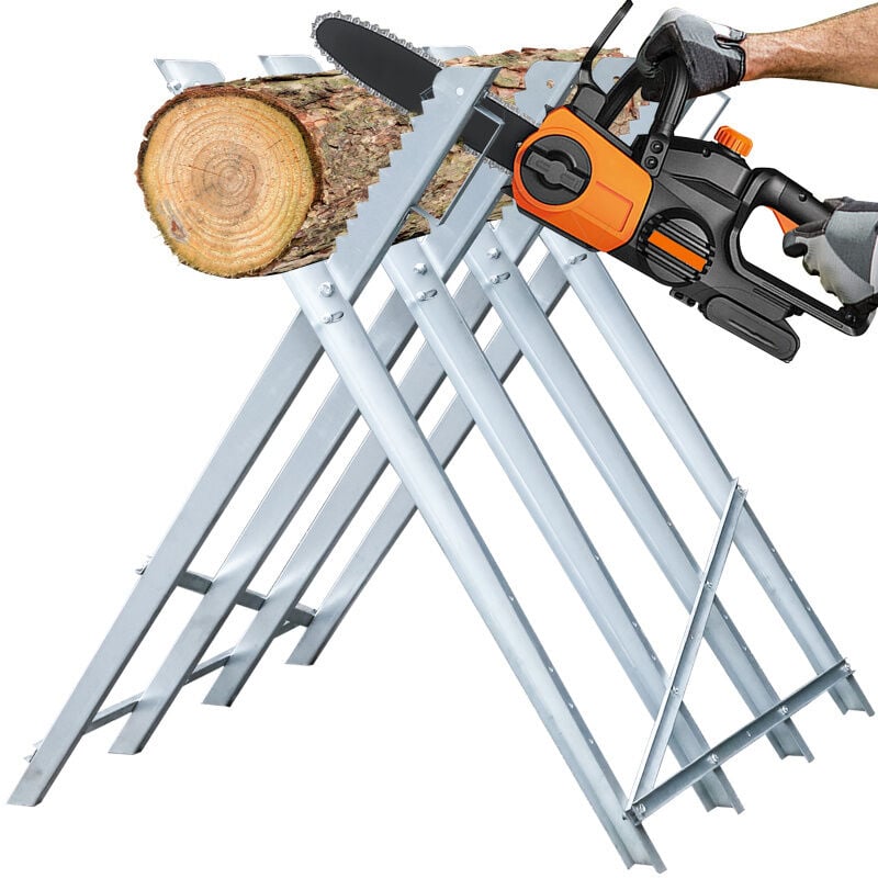 Chevalet à bûches en acier galvanisé - avec dents 150kg - pliable 4 tréteaux - Swanew