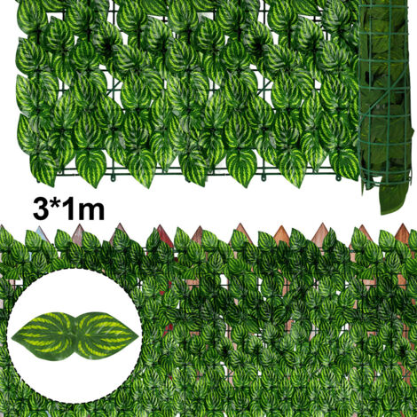 SWANEW Clôture pare-vue Feuillage 300cm x 100cm Habillage de mur Brise-vue Bâche Grillage.foglie dell'anguria