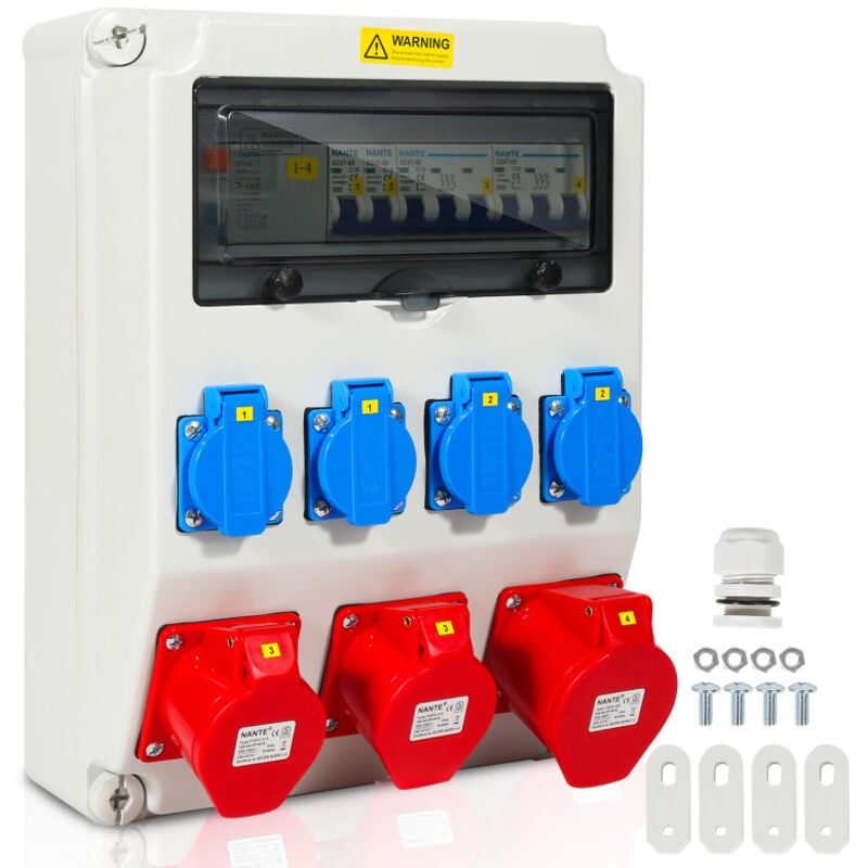 Coffret De Chantier distributeur de courant mural avec disjoncteur et fi, répartiteur électrique 1X32A 2X16A 4x230V mit ls + fi - Swanew