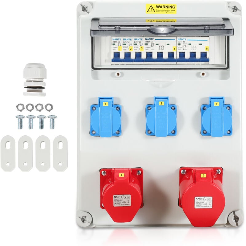 Coffret De Chantier distributeur de courant mural avec disjoncteur, répartiteur électrique 1X32A 1X16A 3x230V mit ls - Swanew