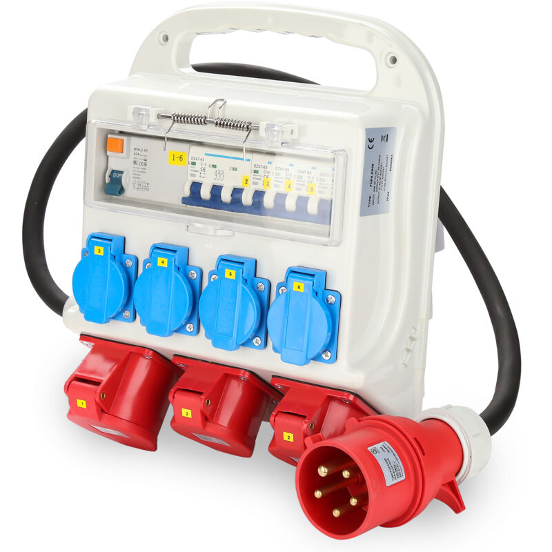SWANEW Coffret de Chantier Distributeur de Courant Tableau électrique Monophasé Répartiteur de Courant CEE 230V 400V / 16A 32A