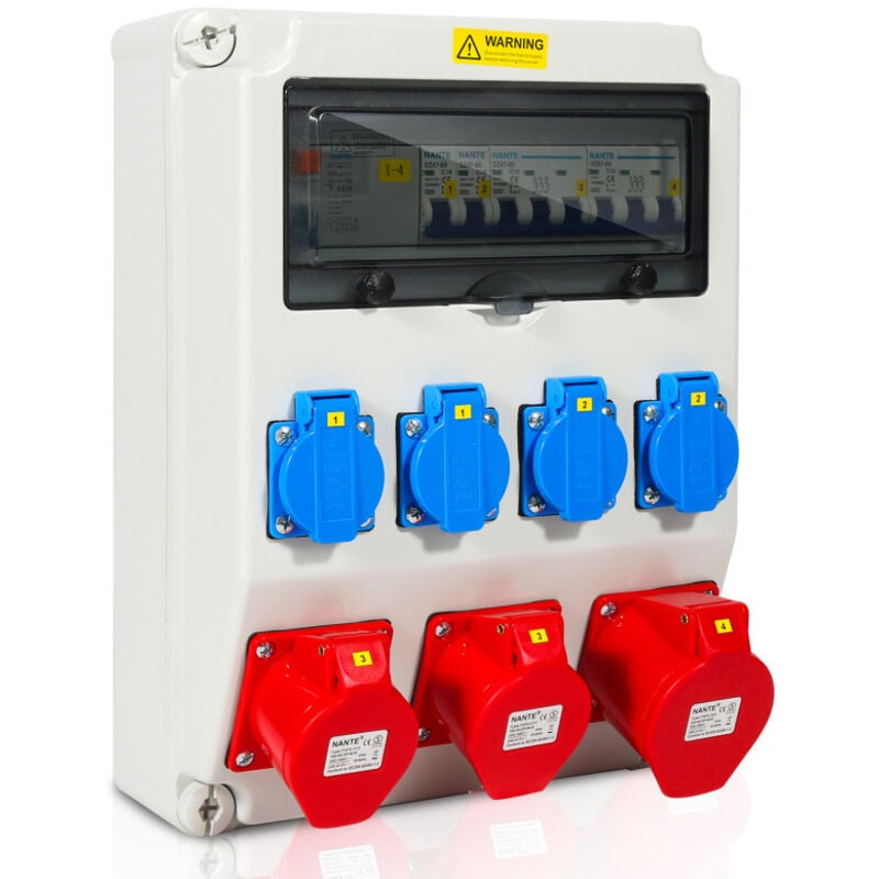 Coffret De Chantier Distributeur mural avec disjoncteur et fi, répartiteur électrique de site à 5 pôles avec 4 prises Schuko et prise cee 16/32 a
