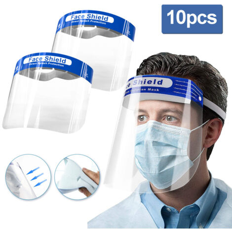SWANEW Confezione da 10 visiere protettive. maschera in plastica leggera e regolabile per prevenire saliva. gocce. polline e polvere