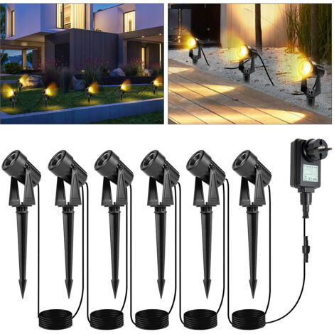 SWANEW Confezione da 6 faretti da picchetto per esterni. Faretto da giardino a LED con zoccolo COB IP65 bianco caldo