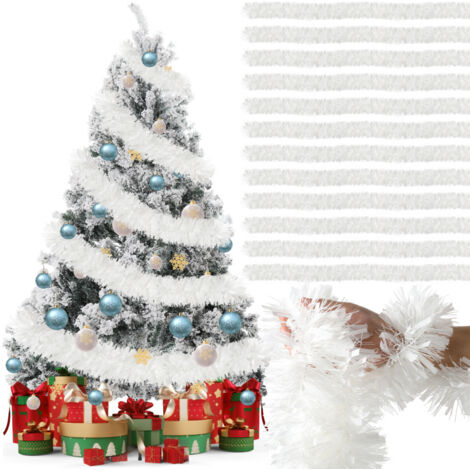 SWANEW Confezione da 6 Ornamenti Natalizi Scintillanti in Tinsel per Alberi di Natale. Bianchi. 2 metri ciascuno