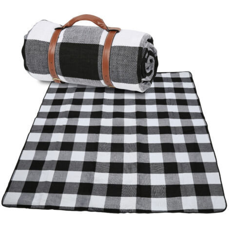 SWANEW Coperta da picnic Impermeabile, grande e pieghevole per il giardino, il campeggio e la spiaggia, 200x200 cm,Motivo a quadri bianchi e neri