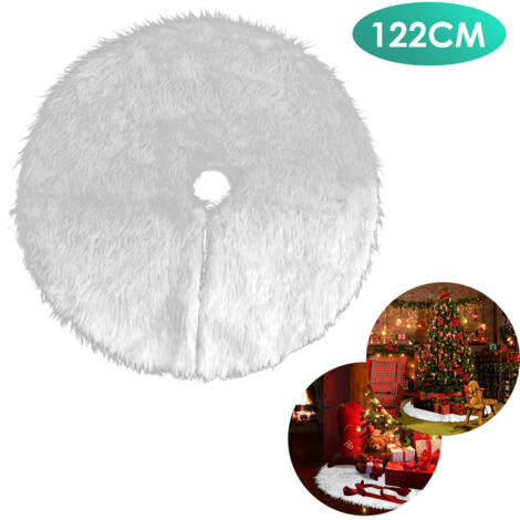 SWANEW Coperta per albero di Natale. coperta per albero di Natale forma rotonda fiocco di neve bianco peluche albero di Natale tappetino di supporto per le decorazioni natalizie 122cm