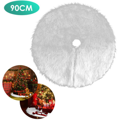 SWANEW Coperta per albero di Natale. coperta per albero di Natale forma rotonda fiocco di neve bianco peluche albero di Natale tappetino di supporto per le decorazioni natalizie 90cm