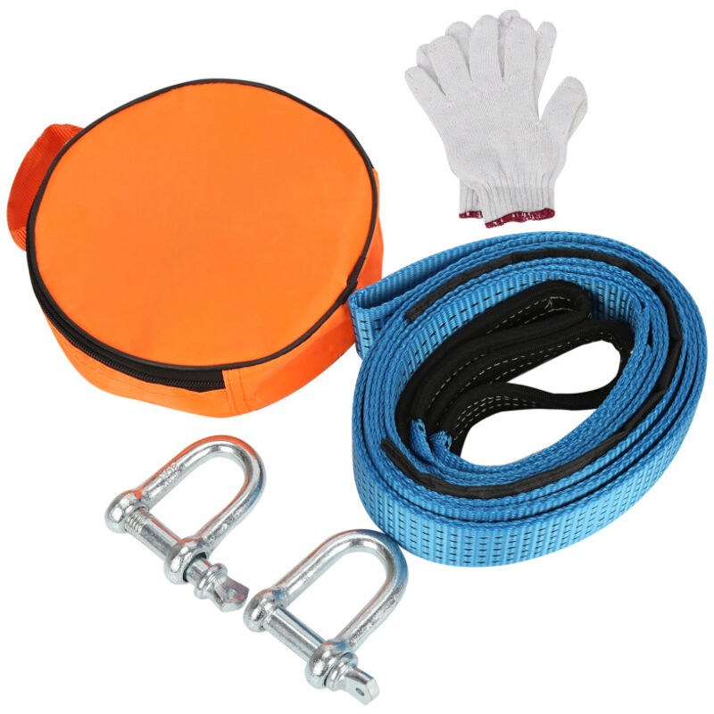 Swanew Corde de Remorquage de Voiture Bande Fluorescente 5M x 5CM 8T Câble de Remorquage de Voiture Sangle de Remorquage d'urgence Robuste avec Deux