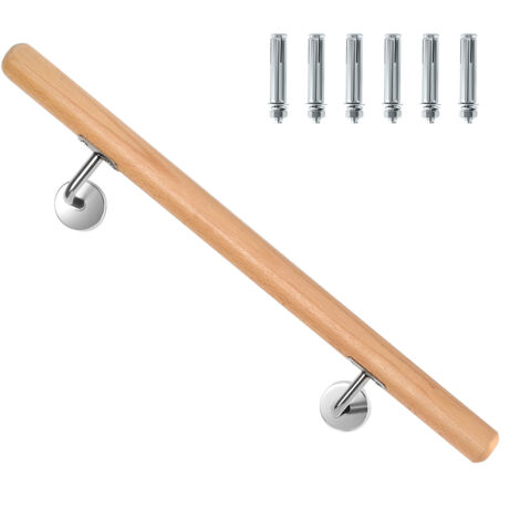 SWANEW Corrimano in faggio 100 cm supporto per balaustra con supporto angolare