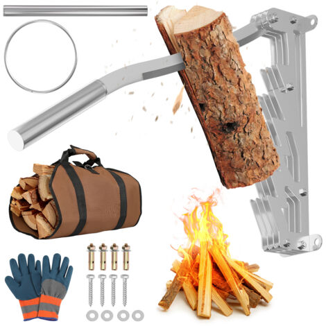 SWANEW Cortadora de leña manual con bolsa para estufas de leña y chimeneas, color plateado, mango no extraíble
