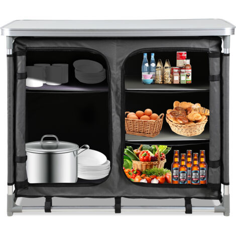 SWANEW Cucina da campeggio con borsa per il trasporto, mobile da campeggio, alluminio, 97x78x50cm