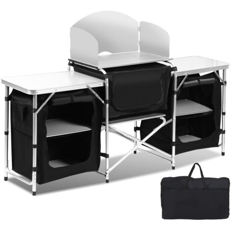 SWANEW Cucina da campeggio in alluminio 120x47x68cm Armadio da campeggio pieghevole con 2 scomparti, mobile da cucina