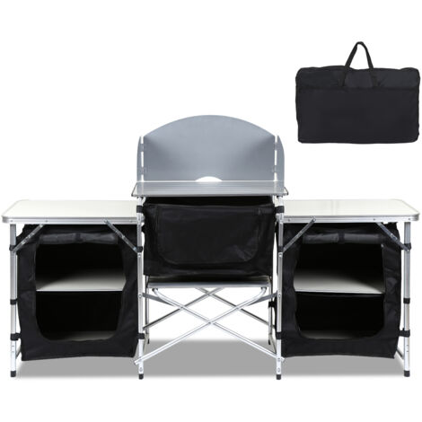 SWANEW Cuisine de camping 3 compartiments - meuble de rangement cuisine, meuble camping, equipement camping - Argent