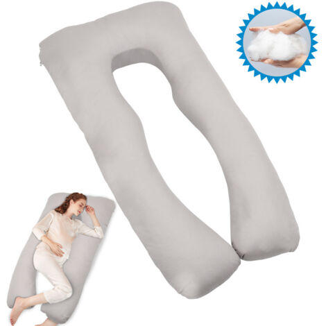 SWANEW Cuscino per gravidanza 145 x 80 cm Cuscino per maternità a forma di U con cotone lavabile al 100% per alleviare il dolore al fianco e alla schiena. grigio