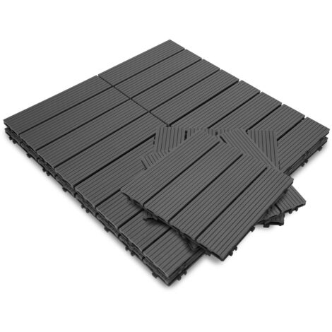 SWANEW Dalle de terrasse 30x30cm pour recouvrir 55 pièces sol de 5m² Revêtement extérieur jardin WPC Anthracite