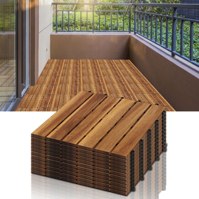 Dalles de terrasse bois d'acacia 1m² dalle 30x30cm système de clips dalle découpe possible dalle de jardin - Swanew