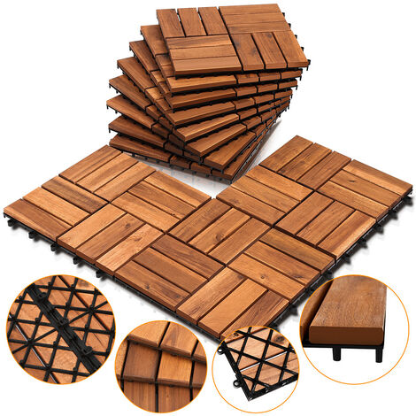 Holzfliesen Akazie Mosaik Terrassenfliese 30x30 cm Fliese Stecksystem Mosaik Zuschneidbar Terrassenfliesen Terrasse Balkon
