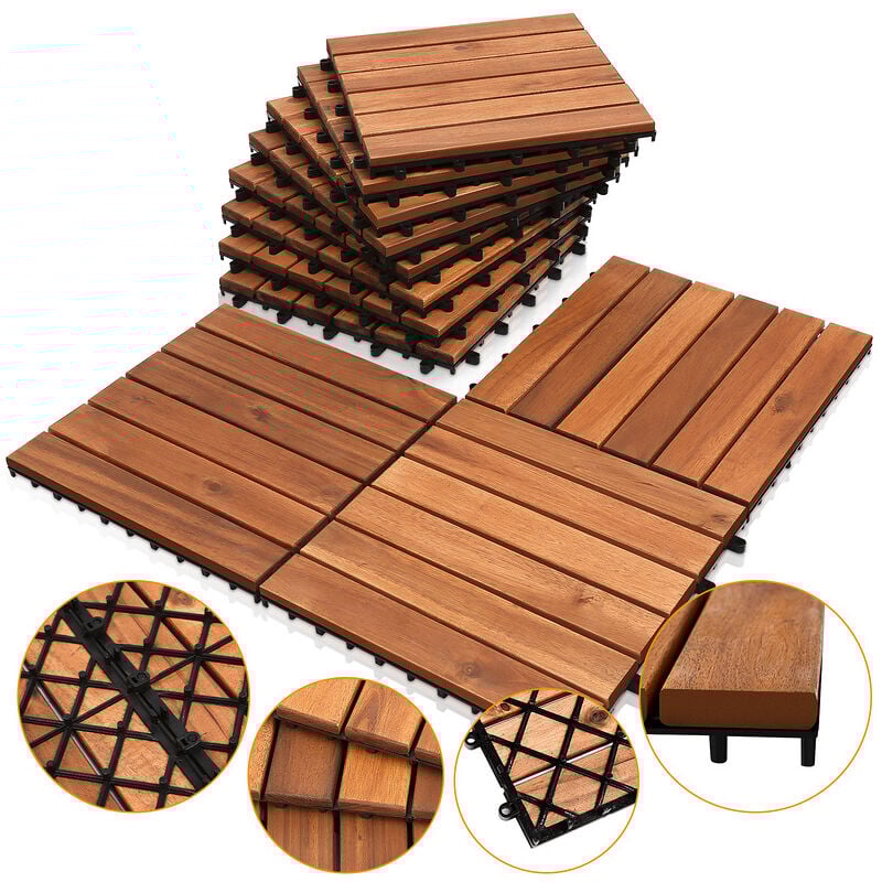 Dalles de terrasse Piscine Balcon avec système de Clips Dimensions 30 x 30 cm par Dalle Effet Bois en résistant 22 pièces 2m² - Swanew