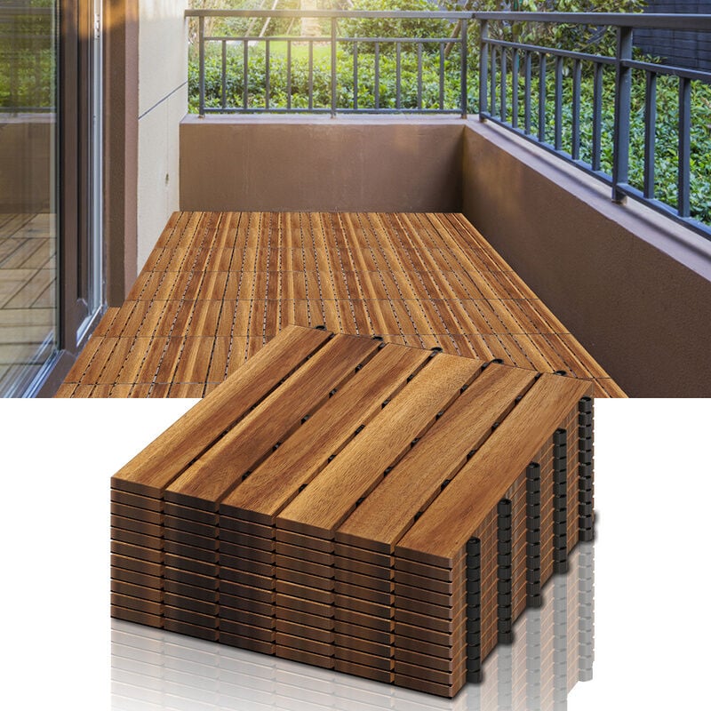 Swanew - Dalles terrasse caillebotis lot de 33 pcs 3 m² emboîtables installation très simple carreaux bois sapin teinté brun