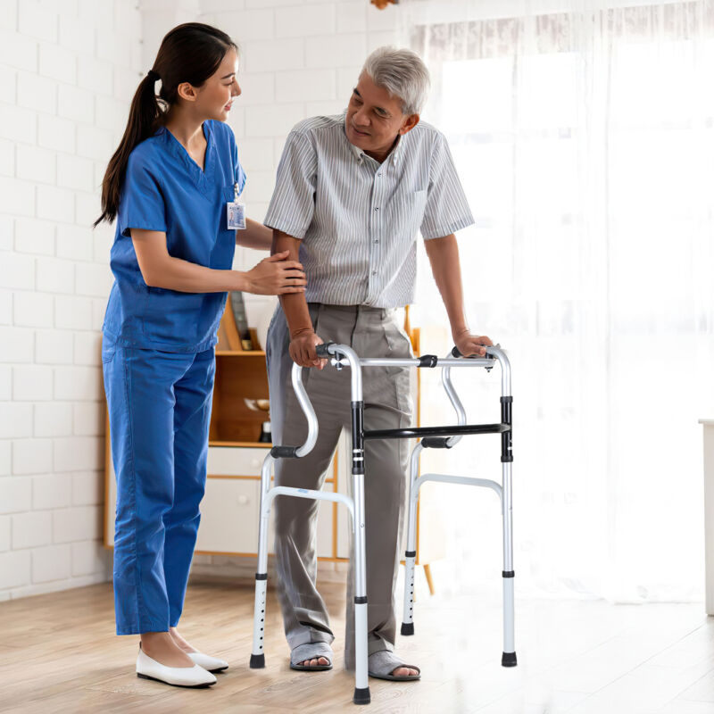 Déambulateurs en d'aluminium, Cadre de marche 4 roues pliable, Hauteur réglable, fixe et réglable, Personnes Âgées - Swanew