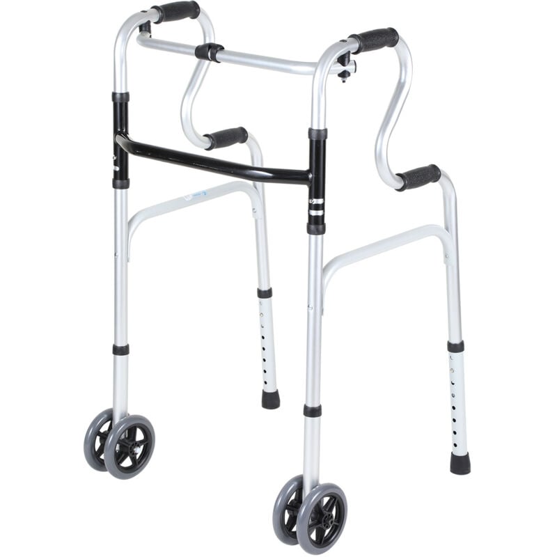 Déambulateurs Hauteur fixe et réglable, 4 roues pliable, Cadre de marche en d'aluminium, à double accoudoir, Personnes Âgées - Swanew