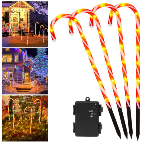 SWANEW Decorazione natalizia luminosa all'aperto, set di 4 lampade a canne di Natale, luci a led per la decorazione del giardino all'aperto