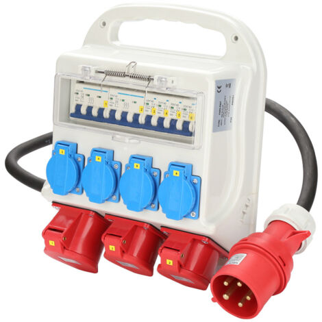 SWANEW Distributore di corrente per box da cantiere 2 x CEE 400V / 16A 5 pin 1 x CEE 400V / 32A 5 pin 4 x 230V (Schuko) doppio foro