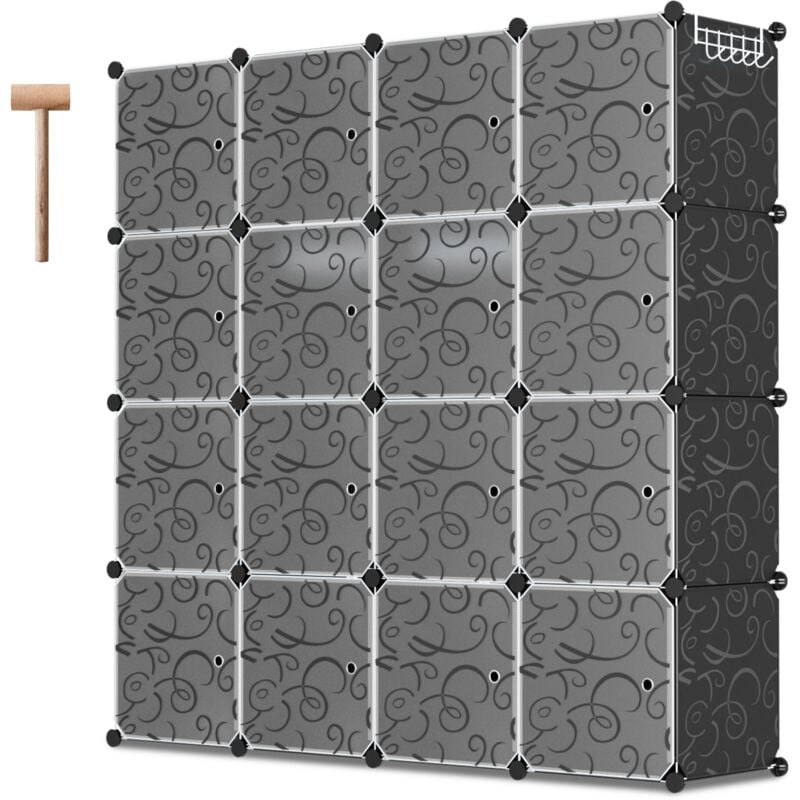 SWANEW DIY Armoire de Chambre 12/16/20 Cubes Système d'étagères Enfichables avec Porte Meuble de Rangement (16 Cubes, 140x140x35cm)
