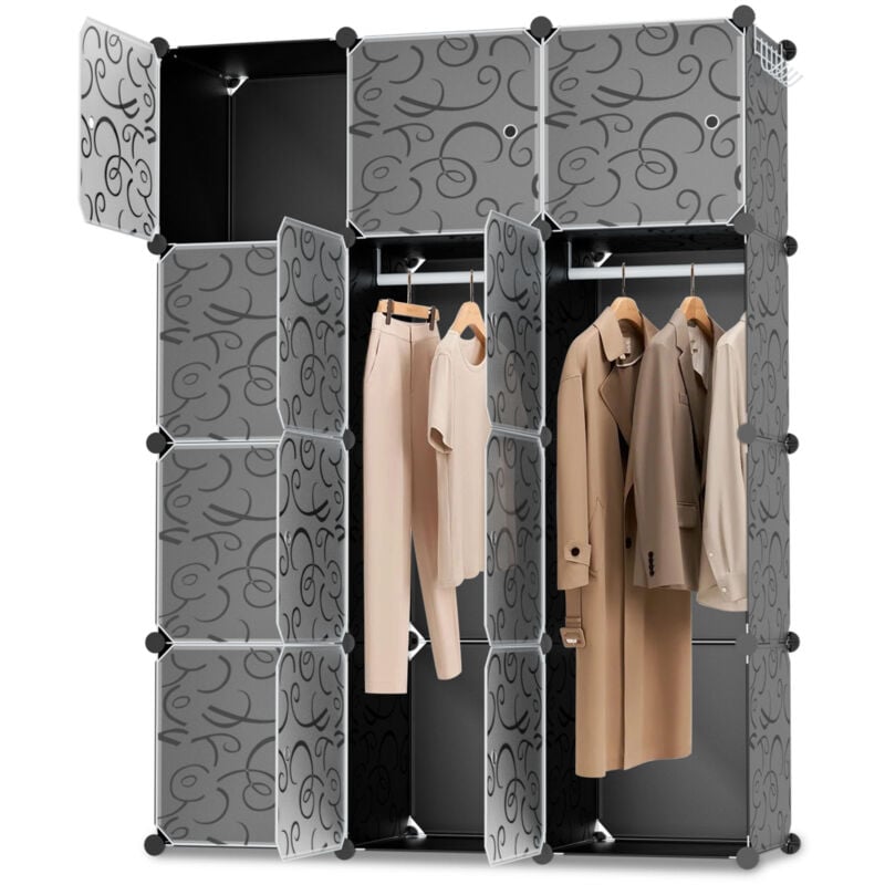 Swanew - diy Armoire de Chambre 12/16/20 Cubes Système d'étagères Enfichables avec Porte Meuble de Rangement (12 Cubes, 140x105x35cm)